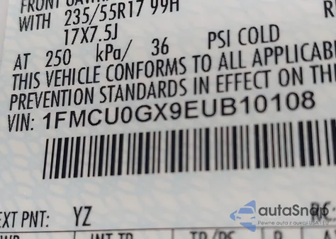 2014 Ford Escape Se из США, поврежденный, VIN 1FMCU0GX9EUB10108